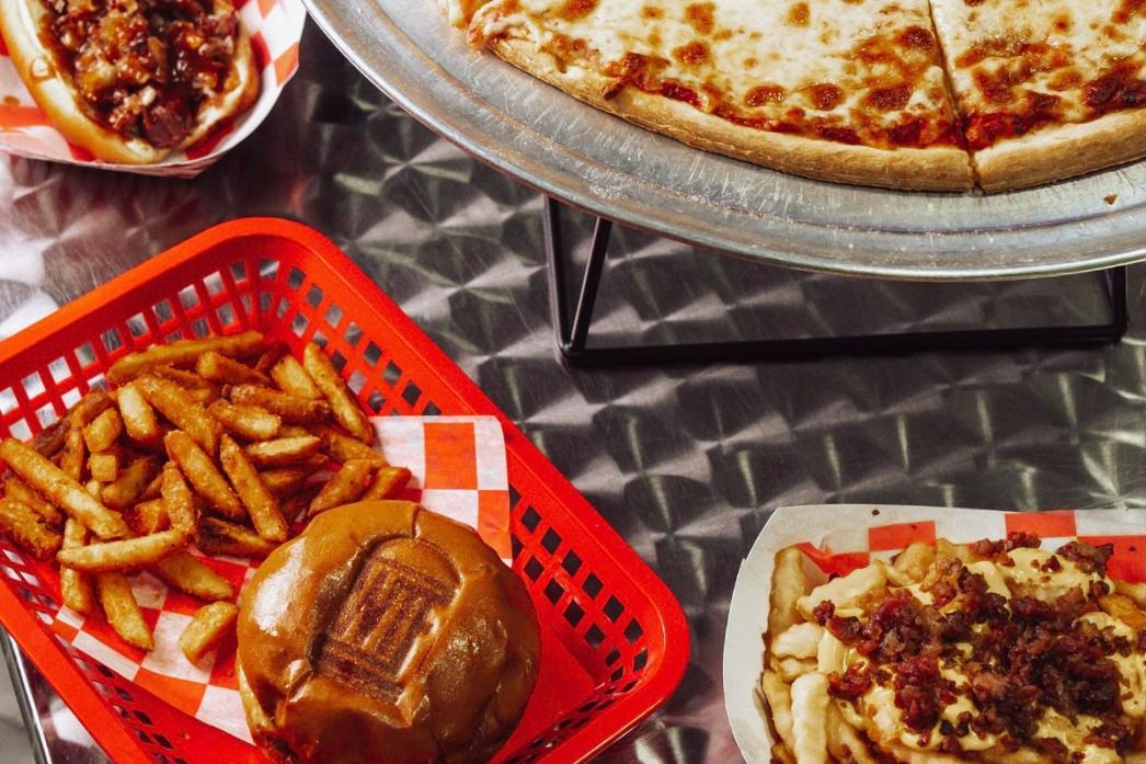 Pizza, burger and loaded fries at Rocket Cafe, Rocket World Pembroke Pines