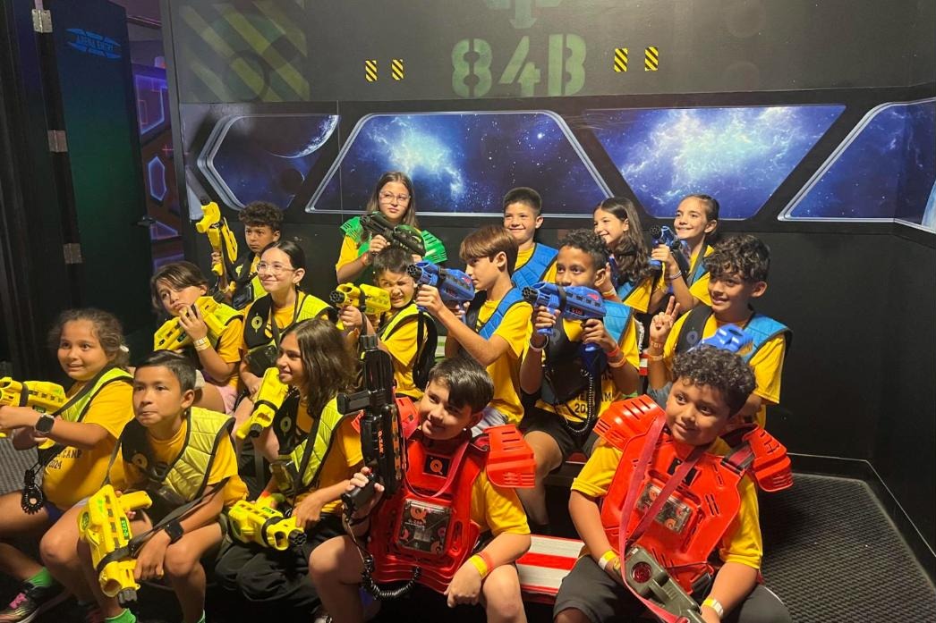 Camp group ready for laser tag at Rocket World Pembroke Pines