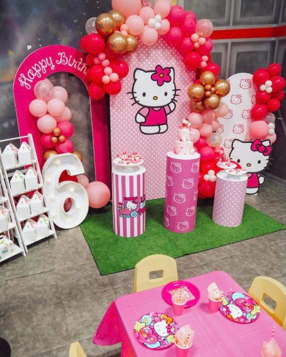 Hello Kitty birthday party setup at Rocket World Pembroke Pines